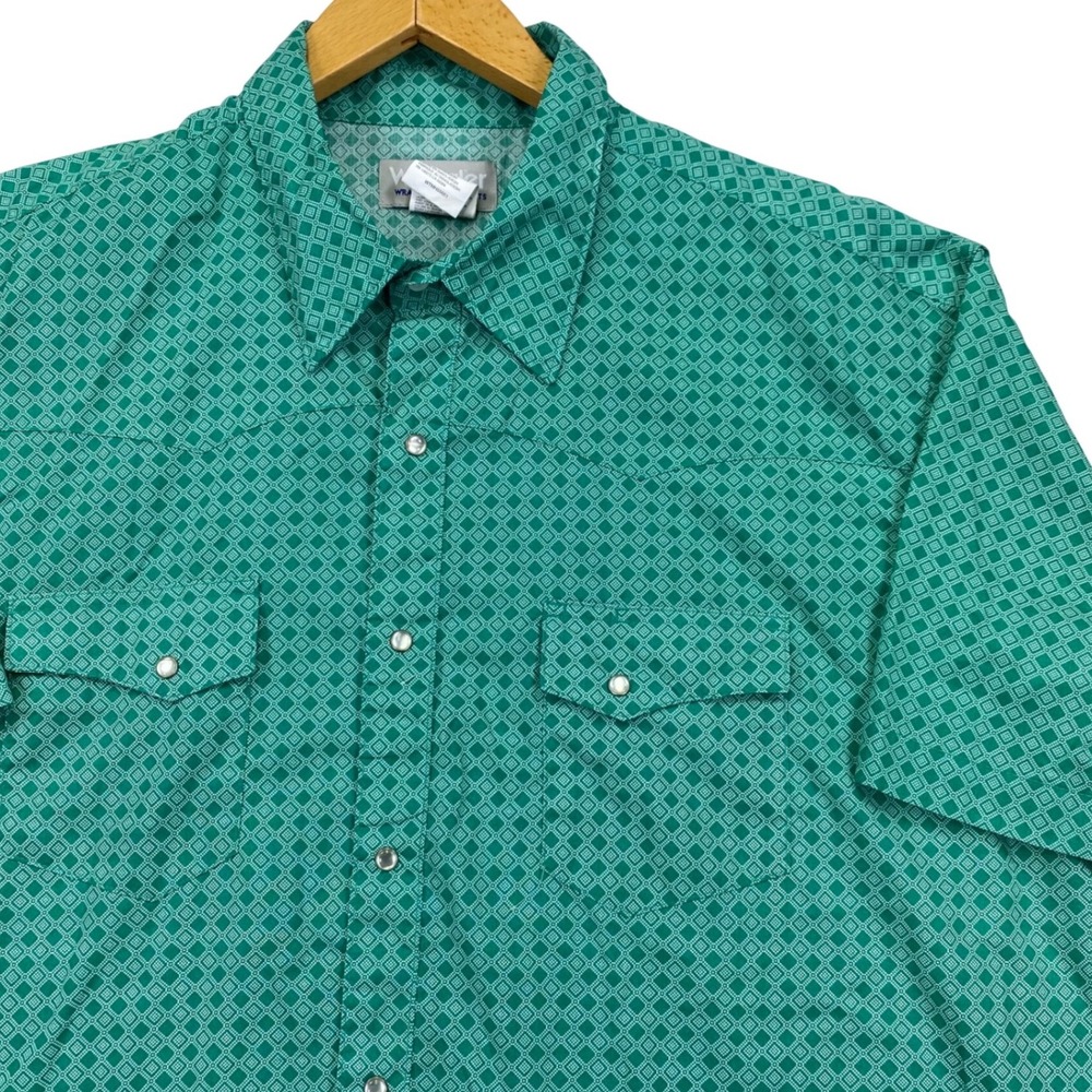 Wrangler Wrancher Western Shirt Mens XXL Green Geometric Pearl Snap MTW1451